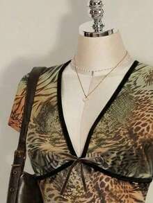 SHEIN ICON 休閒度假風彩色豹紋大尺碼女款短袖洋裝，適合夏季與音樂節 - 彩色 - 查看 7