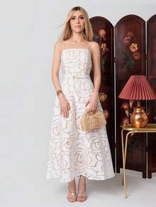PRISCILA ESCOTO PRISCILA ESCOTO ELEGANT FRENCH STRAPLESS ROSE FLORAL A-LINE DRESS FOR LADIES Party - White - View 5