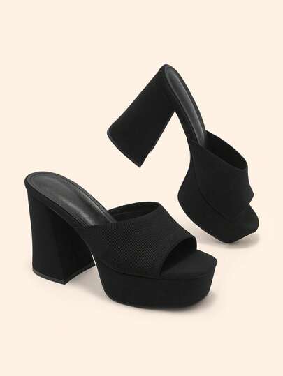 CUCCOO BASICS Ladies Wedge Heel Open Toe Sexy Water Platform Wedge Heel Thick Heel Casual High Heel Sandals Knitted Black Mules
