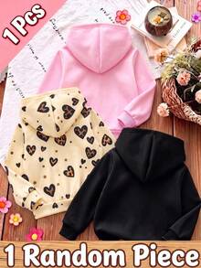 Randomly Ships 1 Of 3, Young Girls Casual Cute Leopard Print Cherry And Bow Pattern Hooded Sweatshirt, Suitable For Autumn/Winter Daily Wear, Comfortable And Cozy - Multicolor - View 2