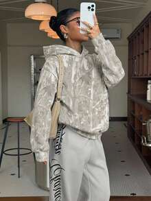Muchica 休闲简约街头风水洗效果树枝迷彩印花轻薄卫衣，适合秋冬春夏穿着，运动风格 - 彩色 - 查看 5