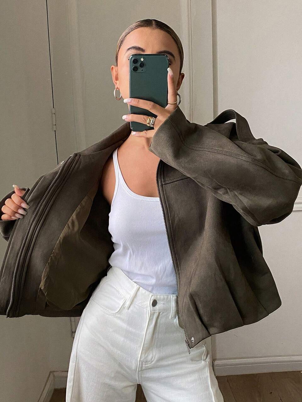 Women's Solid Color Loose Lapel Long Sleeve Suede Jacket, Casual Street Vacation Autumn/Winter Regular Outerwear