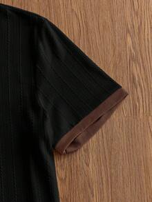 SWAVVY Camisa polo de manga corta con bloques de color, patchwork y bordado de letras para hombre - Negro - Ver 4