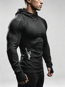 Acti Log Sweatshirt Olahraga Luar Ruangan Pria Model Slim Fit dengan Tudung - Hitam - View 5
