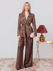 PRISCILA ESCOTO PRISCILA ESCOTO European Style, And Versatile. Slim-Fit Design With Shoulder Closure And Waist Shaping For A Slimmer Look. Satin Jacquard Lace-Up. Elegant And Fall - Coffee Brown - View 1