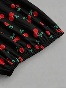 Sweetra Body de talla grande con estampado de cerezas, cuello corazón, espalda descubierta, hombros con lazo y acanalado - Multicolor - Ver 3