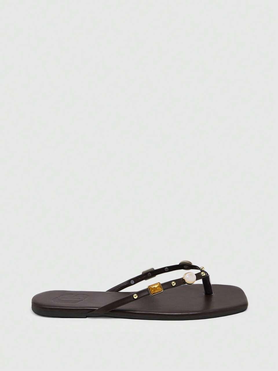 CUCCOO BIZCHIC Retro Riveted Square Toe Slippers, Versatile Temperament, Flat-Bottomed Flip-Flops, Simple Temperament, Daily Leisure