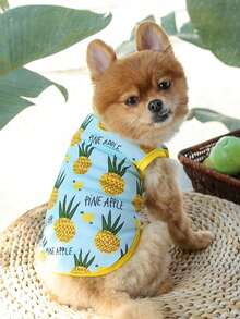 PETSIN 水果印花宠物服装，草莓香蕉菠萝图案狗狗背心，可爱卡通宠物服装，柔软舒适中小型猫狗透气套装，可爱日常宠物背心 - 彩色 - 查看 23
