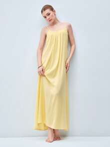 Softvol 1pc Women's Sexy Camisole Backless Nightgown - Yellow - View 8