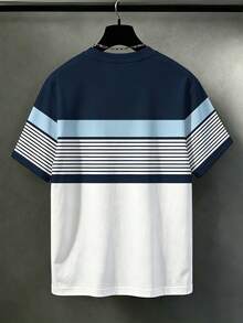 Manfinity Homme Men's Plus Size Contrast Color Striped Short Sleeve T-Shirt - Multicolor - View 2