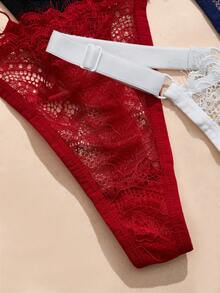 Charlaine 4pcs/Set Lace Eyelash Adjustable Thin Strap Thong Panties - Multicolor - View 3