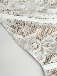 Maweii Gaun Pesta Elegan Ukuran Besar dengan Motif Renda untuk Musim Gugur - Putih - View 7