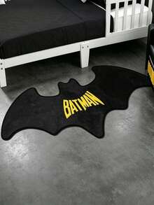 BATMAN X SHEIN 1件裝蝙蝠造型裝飾地毯，臥室裝飾地毯，浴室地毯，毛絨材質，防滑底面，多種尺寸可選 - 蝙蝠俠黑金 - 查看 4
