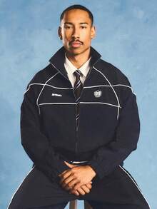 SUMWON Nylon Full-Zip Track Jacket With Contrast Piping Detail And Logo Badge, Mandarin Collar, Elastic Hem - Blue - View 1