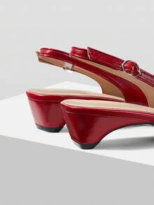 Mnmlis Elegant Pleated Bow Pointy Strap Rear Low Heel Retro French Red Shoes Commuter Dating Party Everyday Wear - Red - View 6