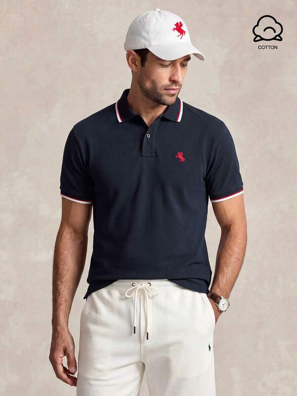 Lornavo Men's Knight Striped Print Short Sleeve Casual Polo Shirt