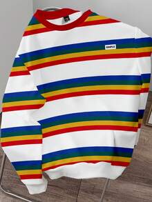 Manfinity Hypemode Men Plus Size Fashionable Colorful Striped Long Sleeve Pullover Sweatshirt, Suitable For Autumn/Winter, Great Gift For Friends - Multicolor - View 1