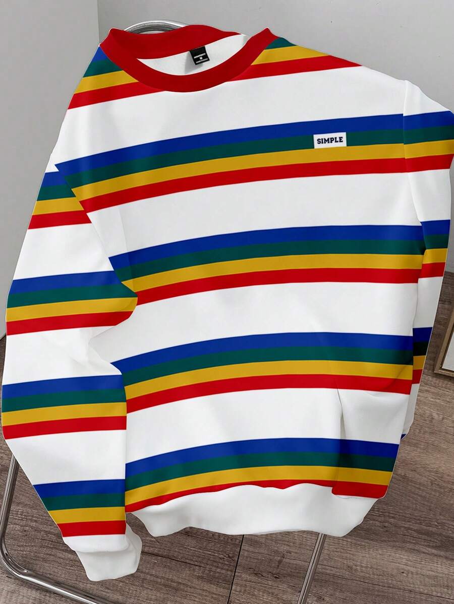Manfinity Hypemode Men Plus Size Fashionable Colorful Striped Long Sleeve Pullover Sweatshirt, Suitable For Autumn/Winter, Great Gift For Friends - Multicolor - View 1