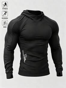 Acti Log Sweatshirt Olahraga Luar Ruangan Pria Model Slim Fit dengan Tudung - Hitam - View 1