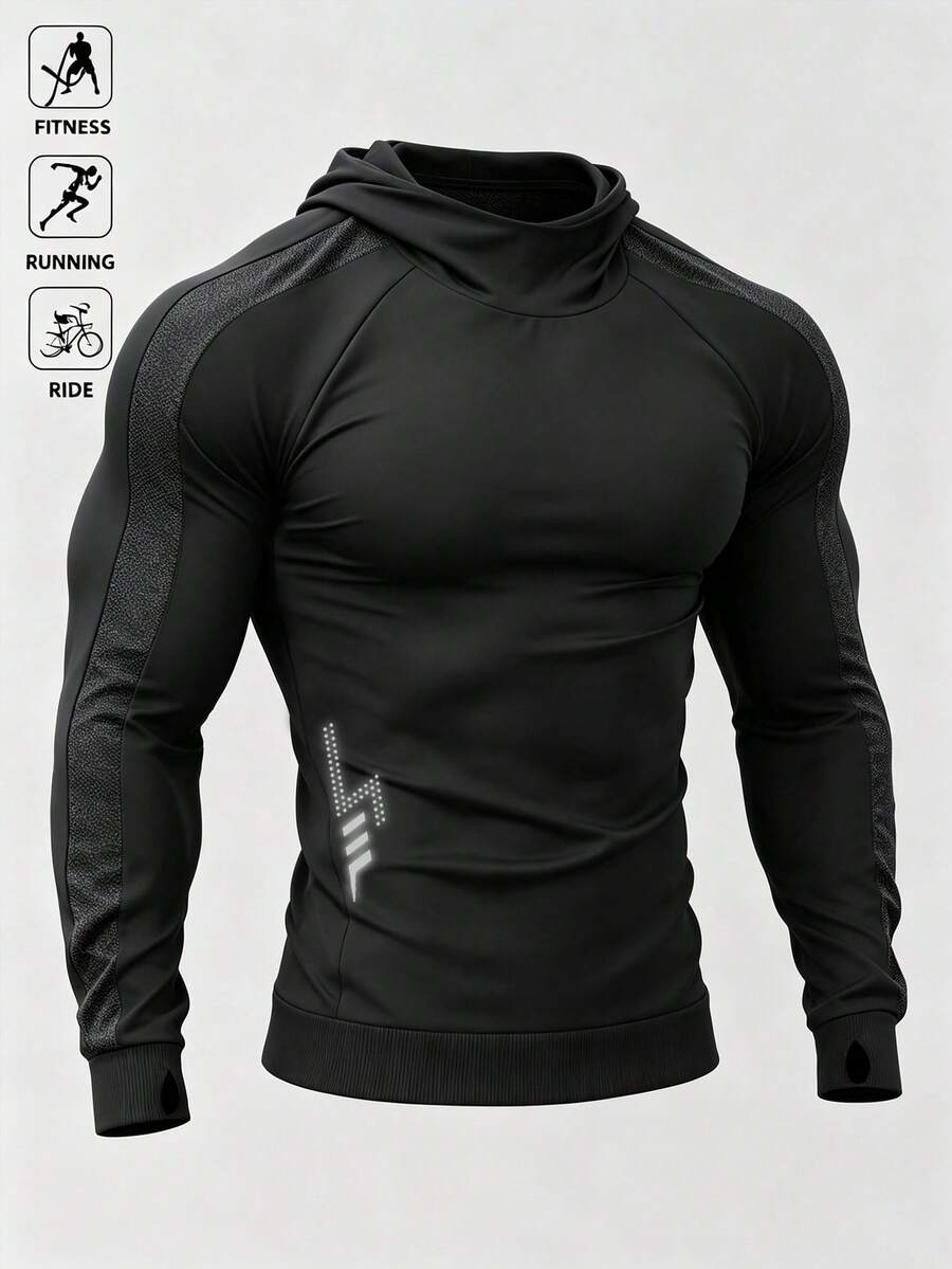 Acti Log Sweatshirt Olahraga Luar Ruangan Pria Model Slim Fit dengan Tudung - Hitam - View 1