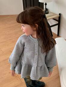 DAZY Infant (Girl) Round Neck Ruffle Trim Korean Style Long Sleeve Sweatshirt - Grey - View 6