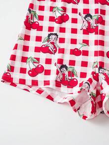 Betty Boop x SHEIN Women's Plaid Cherry Print Casual Everyday Hipster Panties - Red - View 13