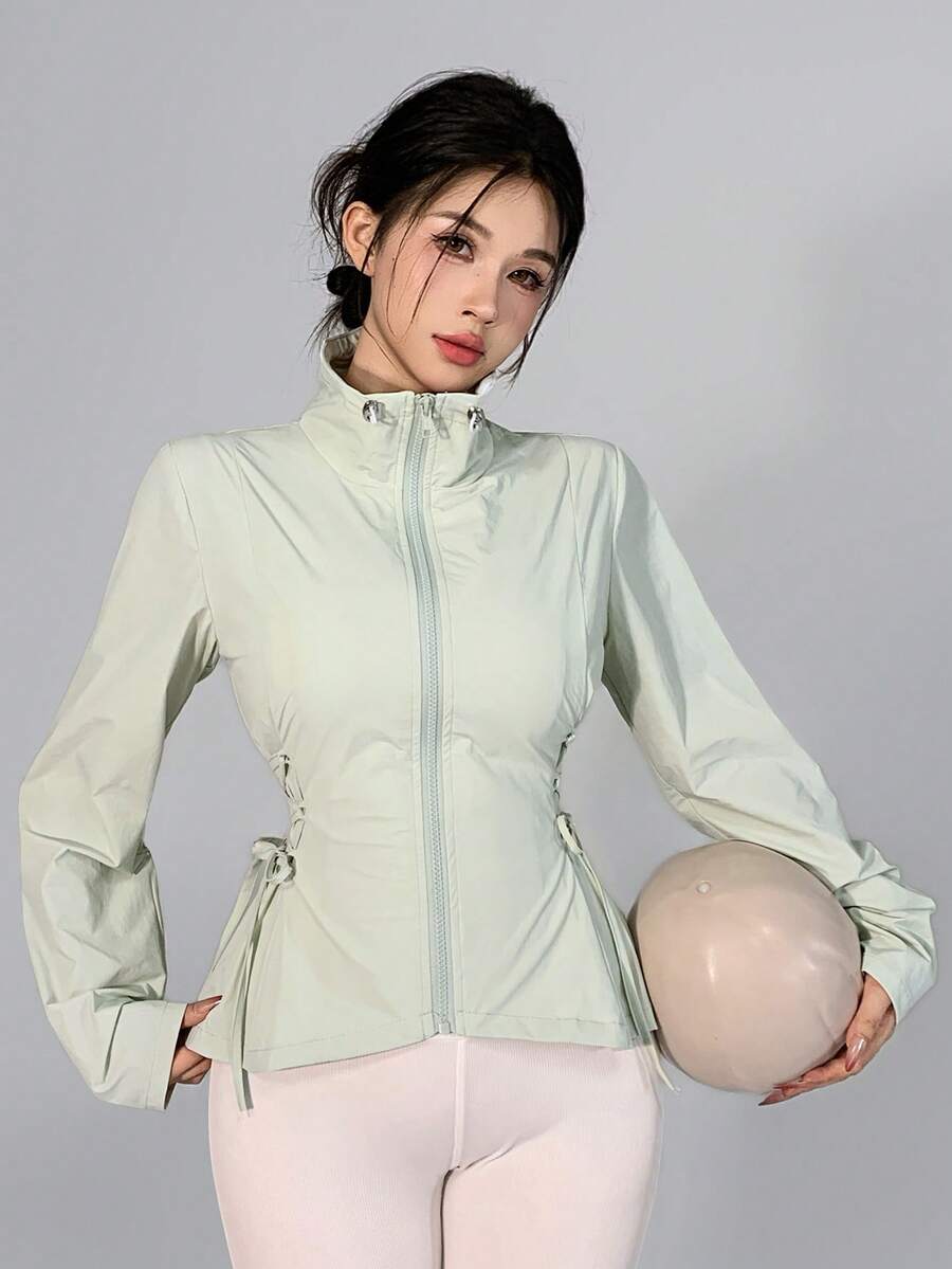DAZY 女款長袖綠色抽繩收腰運動健身休閒戶外夾克,韓風,秋/夏 - 綠色 - 查看 1