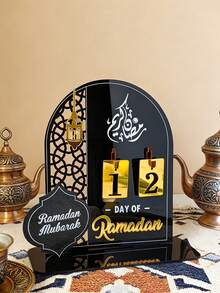 1pc Ramadan Countdown Calendar, Ramadan Auspicious Calendar (With Base, Numbers Can Be Replaced), Ramadan And Eid DIY Countdown Decoration, 3D Acrylic Mirror Moon Calendar Countdown Atmosphere Decoration - Multicolor - View 7