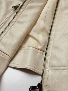 SHEIN HypeZone Women's Solid Color Zipper Casual Versatile Daily Long Sleeve Jacket - Beige - View 6