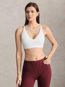 Activina Women's Summer And Spring Activewear White Criss-Cross Back Padded Sports Bra For High Support Workouts And Training - White - View 4