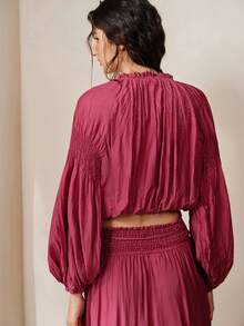 Frievida European & American Style Spring/Summer New Fashion Versatile Elegant Commute Pleated Sleeve Elastic Cuffs Heavy Workmanship Special Fabric Long Sleeve Shirt - Hot Pink - View 2