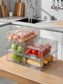 1pc Pull-Out Transparent Storage Box For Fridge To Organize Fruits, Vegetables, And Drinks, Keeps Kitchen Fresh Without Mixing Flavors - Clear - View 2