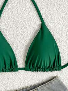 SHEIN Swim Summer Beach Halter Micro Triangle Bikini Top - Green - View 5