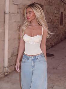 Turnttoni Women's Floral Embroidery Cropped Fitted Sexy Camisole Top,Yellow Corset, Embroidered Corset, Elegant Top, Date Top, Going Out Top Casual Summer - Yellow - View 3