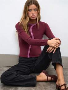 Nöista Atasan Rajut Pas Badan Warna Burgundy, Lembut, Elastisitas Luar Biasa, Elegan dan Praktis, Cocok untuk Musim Semi dan Gugur, Pesta, Kencan. Merupakan Pakaian Wajib dalam Lemari Pakaian Modern Apa Pun. - Chocolate Brown - View 5