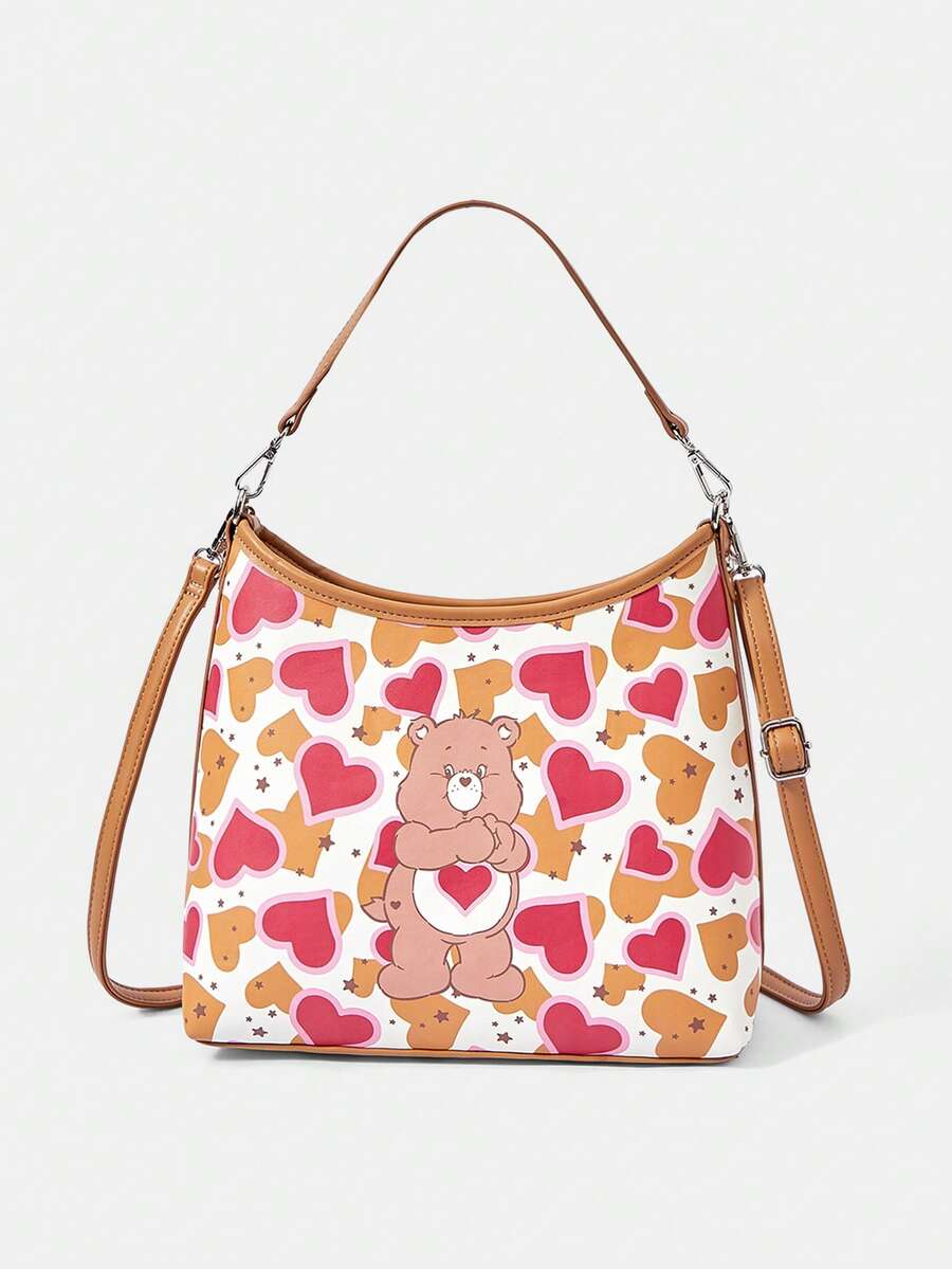 SHEIN X Care Bears حقيبة يد موضة بنمط كرتوني للتنقل اليومي - الأحمر الوردي البني القهوة - مشاهدة 1