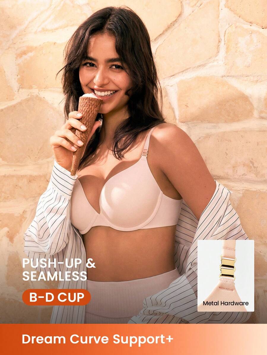 LUVLETTE حمالة صدر أساسية بيج بتصميم دفع للأعلى وفتحة عميقة، مريحة وخفيفة - وردي مغبر - مشاهدة 1