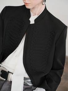 Aveloria Modichic Black Court Style Short Stand Collar Jacket Military Style Elegant Frog Button Swallowtail Waist-Cinching Blazer Women's Slim Fit Spring/Autumn Dinner - Black - View 7