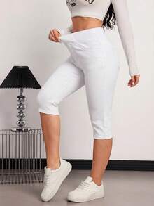 SHEIN Tall 女款休閒百搭純色修身短版牛仔褲 - 白色 - 查看 7