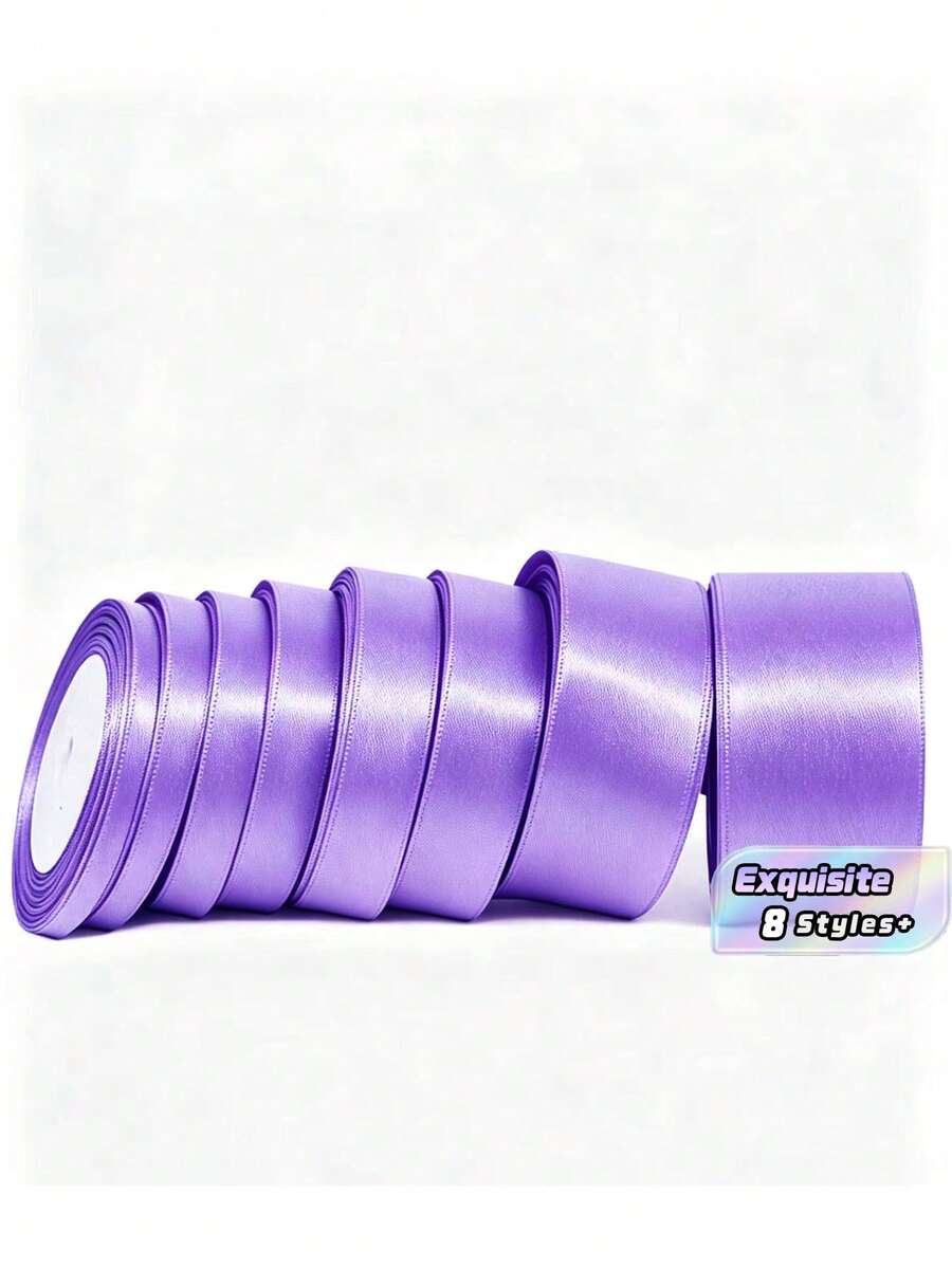 1 Rollo de Cinta de Satén de Poliéster - Caja de Regalo, Caja de Caramelos, Caja de Pastel, Cinta de Decoración de Flores Frescas (Teñida a Máquina con Ligera Diferencia de Color) - Violeta - Ver 1