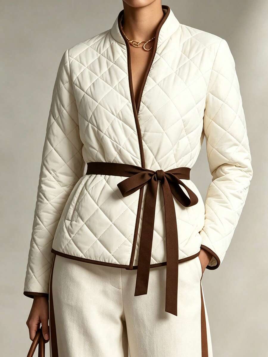 LUMIGAL Women's Winter Contrast Trim Belted Coat - Multicolor - View 1