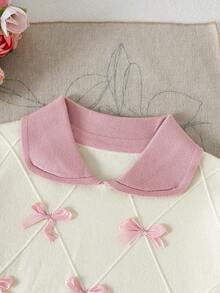 Tween Girl Sweater Set, Peter Pan Collar And Bow, Geometric Diamond Knit Pattern, Soft And Comfortable Fabric,Long Sleeve,Fall Winter Back To School - Pink - View 5