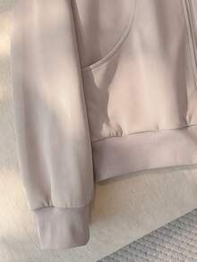 Rusticease Women's Solid Color Baseball Collar Zip-Up Casual Daily Long Sleeve Jacket For Middle-Aged And Elderly - Khaki - View 5