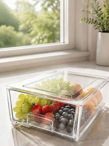 1pc Pull-Out Transparent Storage Box For Fridge To Organize Fruits, Vegetables, And Drinks, Keeps Kitchen Fresh Without Mixing Flavors - Clear - View 5