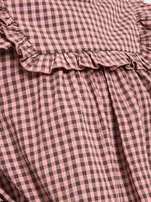Nöista Light Brown Plaid Top Ruffles, Loose-Fitting Straight Cut, Sweet,Cute, Ruffled . Comfortable, Everyday Wear  Casual, Youthful Vibe.Fall/Winter,. - Pink - View 9