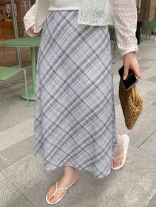 Dazy Plus All-Over Polka Dot Cute Girl Casual Korean Style Spring Summer Versatile A-Line Black Long Plus Size Women's Skirt - Grey - View 1