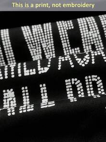 Maweii Plus Size Casual Faux Rhinestone Slogan Print Klänning - Svart - Visa 5