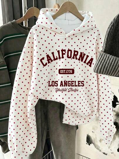 Tween Girls Casual Hooded Sweatshirt, Vintage Collegiate Style Cute Cherry Print, Cream White, Red Polka Dots, Vintage Flower, Pressed Flowers Sweatshirt, Boho Wildflowers