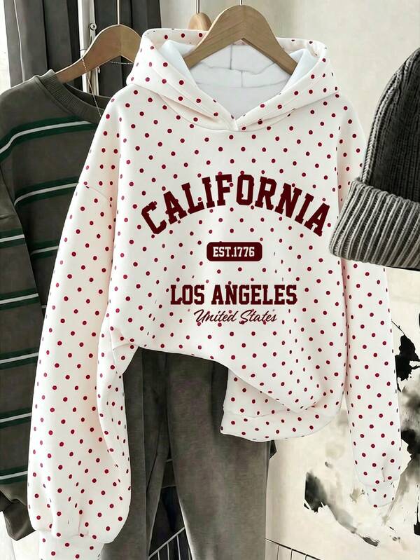 Tween Girls Casual Hooded Sweatshirt, Vintage Collegiate Style Cute Cherry Print, Cream White, Red Polka Dots, Vintage Flower, Pressed Flowers Sweatshirt, Boho Wildflowers