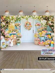 1PC POLYESTER EASTER EGG COLORFUL GARLAND BACKGROUND BACKDROP FOR HOME OFFICE OUTDOOR STUDIO PARTY DECOR SPRING FESTIVAL PHOTO PROPS WALL HANGING GIFT - White - View 2